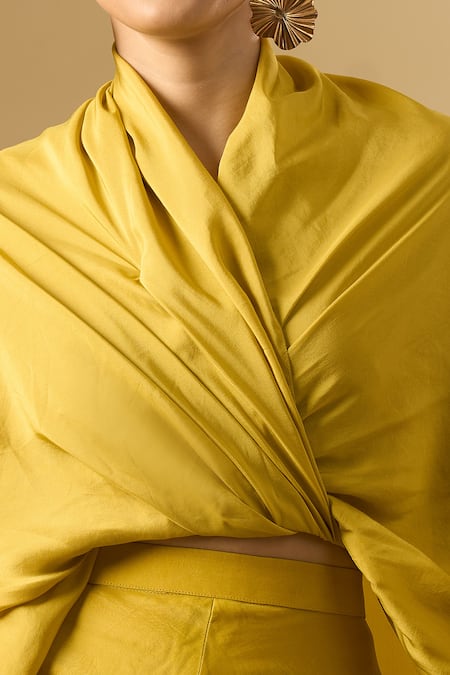 Ritika Arya Jain_Yellow Cowl Neck Draped Top With Palazzo _Online_at_Aza_Fashions