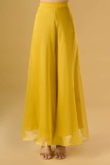 Shop_Ritika Arya Jain_Yellow Cowl Neck Draped Top With Palazzo _Online_at_Aza_Fashions