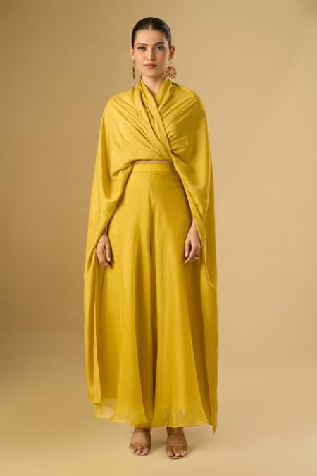 Ritika Arya Jain_Yellow Cowl Neck Draped Top With Palazzo _at_Aza_Fashions