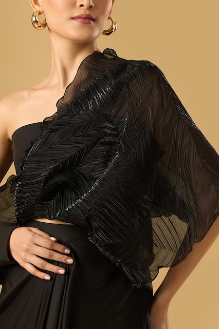 Shop_Ritika Arya Jain_Black Bandeau Neck Alaya Top And Skirt Set _Online_at_Aza_Fashions