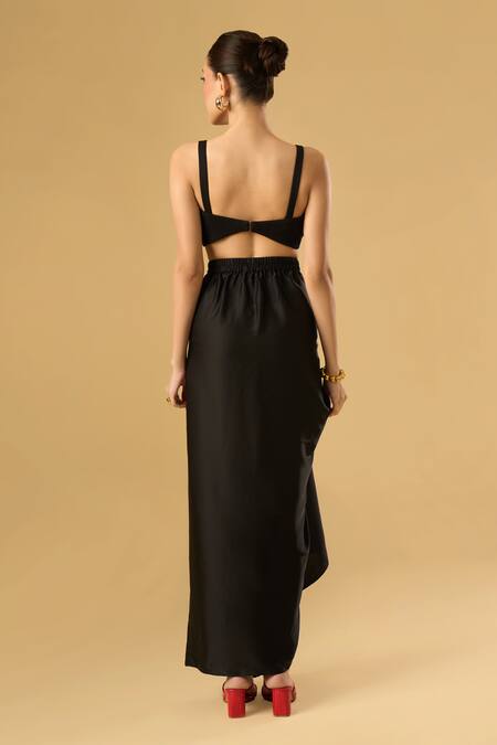 Shop_Ritika Arya Jain_Black Embroidery Collared, V-neck Noira Cape Skirt Set _Online_at_Aza_Fashions