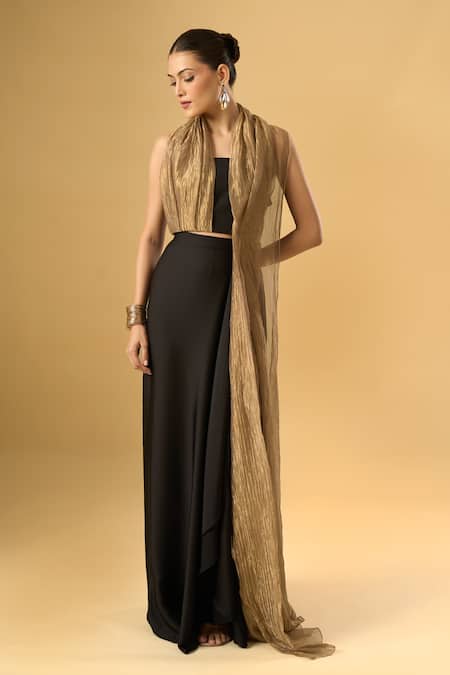 Ritika Arya Jain Black Bandeau Neck Ray Of Draped Top at Aza Fashions Ritika Arya Jain_Black Bandeau Neck Ray Of Draped Top _at_Aza_Fashions