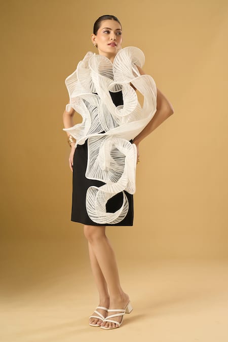 Shop_Ritika Arya Jain_Black Round Neck Noir Et Blanc Structured Dress _Online_at_Aza_Fashions