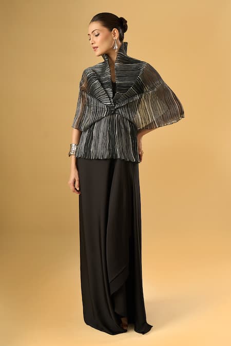 Ritika Arya Jain_Black High Neck, Queen Pleated Top _Online_at_Aza_Fashions