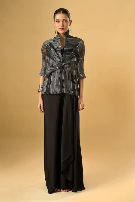 Buy_Ritika Arya Jain_Black High Neck, Queen Pleated Top _Online_at_Aza_Fashions