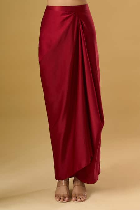 Shop_Ritika Arya Jain_Red High Neck Pleated Pre-draped Saree With Blouse _Online_at_Aza_Fashions