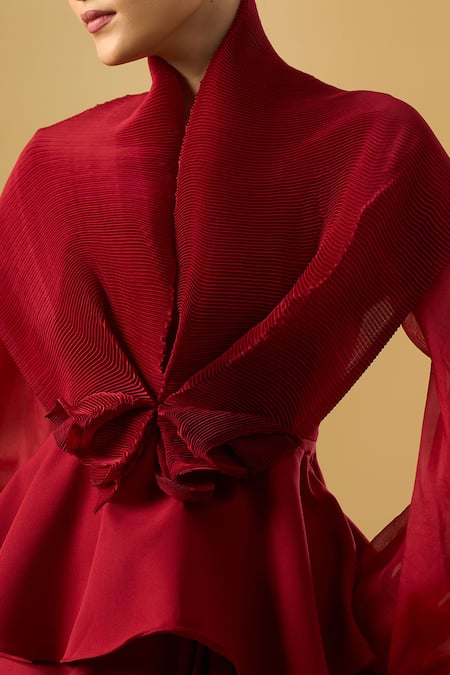 Ritika Arya Jain_Red Shawl , High Embroidered Top And Draped Skirt Set _Online_at_Aza_Fashions