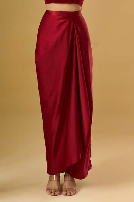 Buy_Ritika Arya Jain_Red Shawl , High Embroidered Top And Draped Skirt Set _Online_at_Aza_Fashions