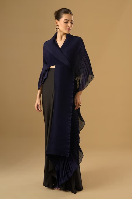 Ritika Arya Jain_Navy V-neck Naqia Pleated Top With Skirt _Online_at_Aza_Fashions