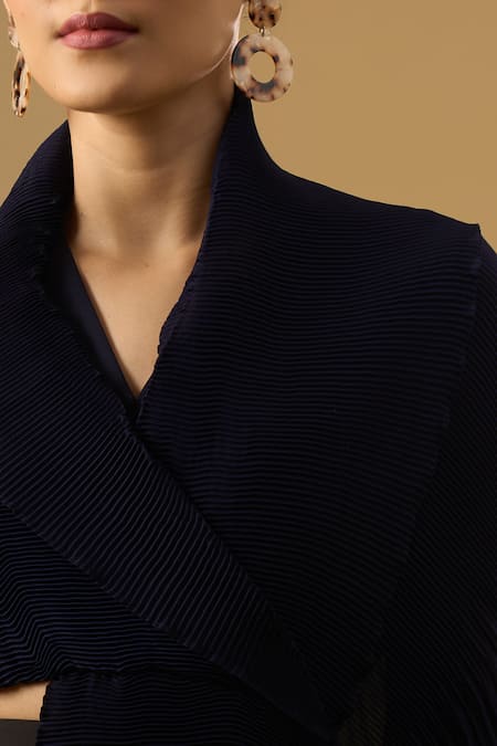 Ritika Arya Jain_Navy V-neck Naqia Pleated Top With Skirt _at_Aza_Fashions