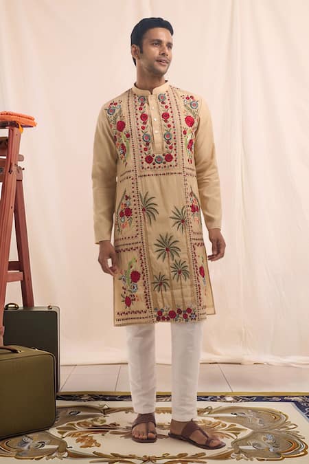 Arihant Rai Sinha Floral & Palm Tree Pattern Kurta 