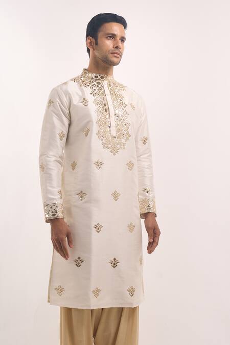 Arihant Rai Sinha White Silk Mirrors, Embroidery Blend Kurta at Aza Fashions Arihant Rai Sinha_White Silk Mirrors, Embroidery Blend Kurta _at_Aza_Fashions