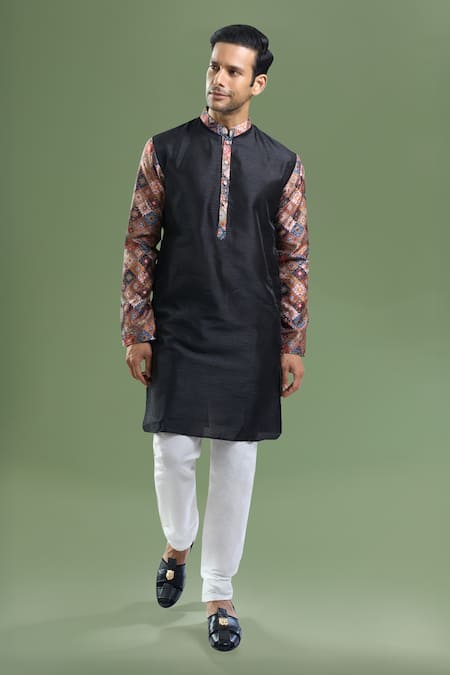 Arihant Rai Sinha Printed Patta Silk Blend Kurta & Churidar Set 