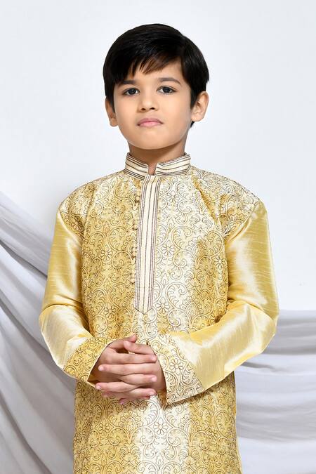 Buy_Petite Pomme_Beige Silk Embroidery Paisley Kurta _Online_at_Aza_Fashions