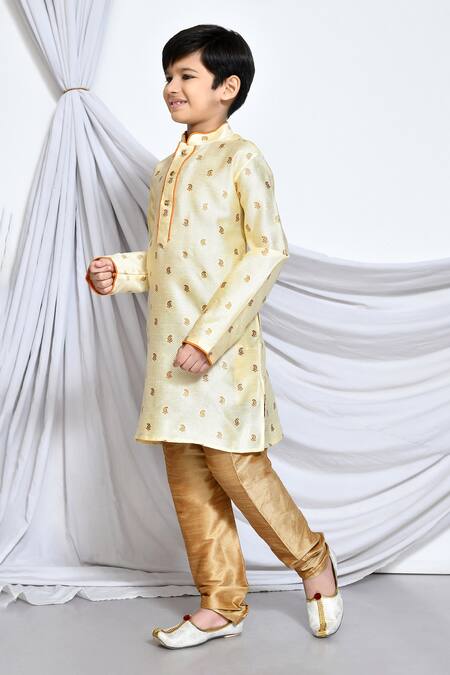 Shop_Petite Pomme_Cream Silk Embroidery Paisley Bud Kurta Set _Online_at_Aza_Fashions