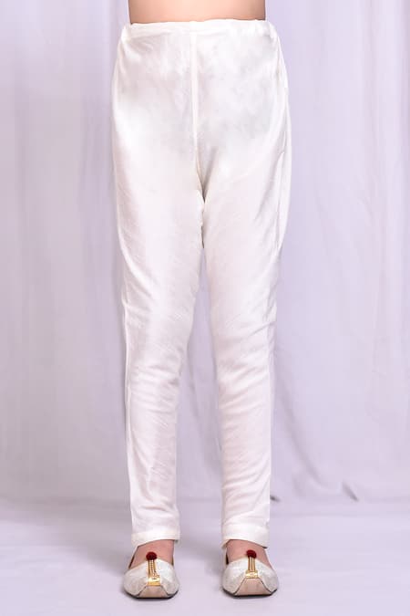 Petite Pomme_Beige Silk Embroidery Bloom Cluster Kurta With Churidar _Online_at_Aza_Fashions