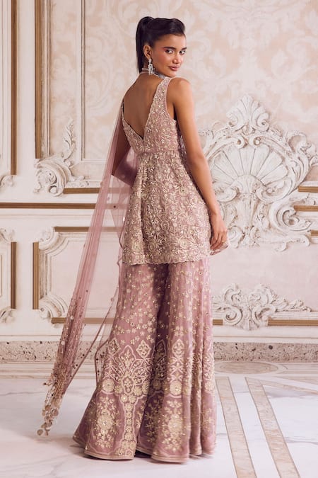 Label Sanya Gulati Floral Embroidered Peplum Top Palazzo Set 