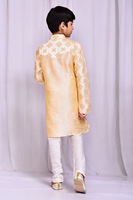 Shop_Petite Pomme_Beige Silk Embroidery Bloom Cluster Kurta _at_Aza_Fashions