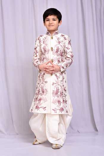 Petite Pomme Floral Vine Embroidered Sherwani & Dhoti Pant Set 