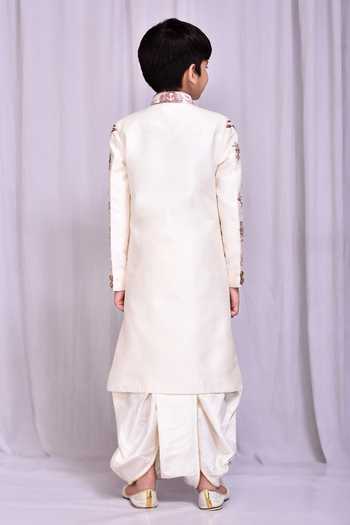 Petite Pomme Floral Vine Embroidered Sherwani & Dhoti Pant Set 