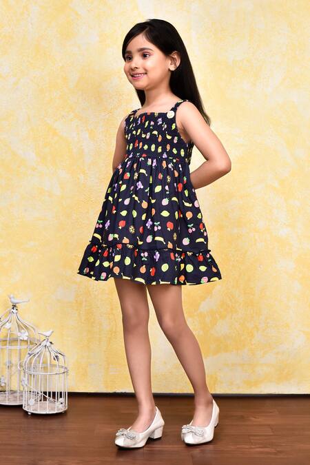 Shop_Petite Pomme_Black Cotton Fruits Print Dress _Online_at_Aza_Fashions
