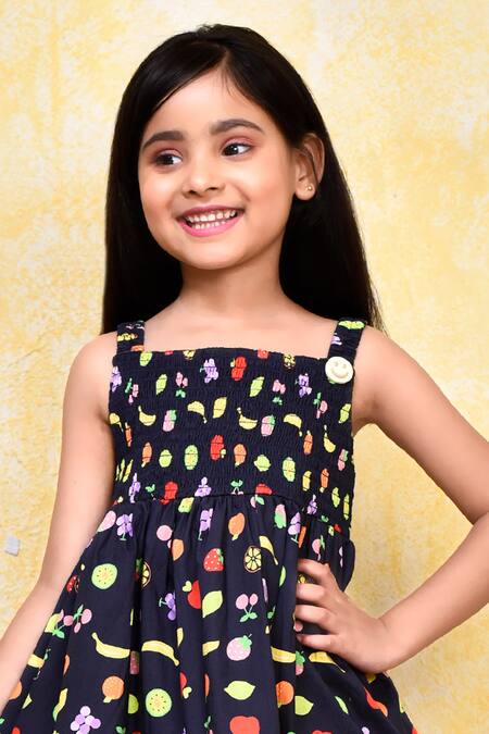 Petite Pomme Black Cotton Fruits Print Dress at Aza Fashions Petite Pomme_Black Cotton Fruits Print Dress _at_Aza_Fashions