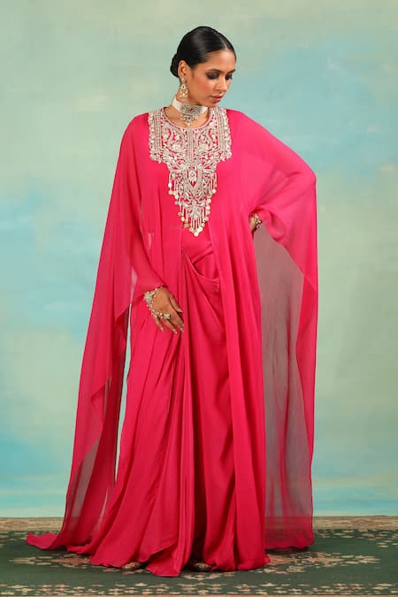 Swati Wadhwani Couture Zari & Pearl Embroidered Kaftan & Dhoti Skirt Set 