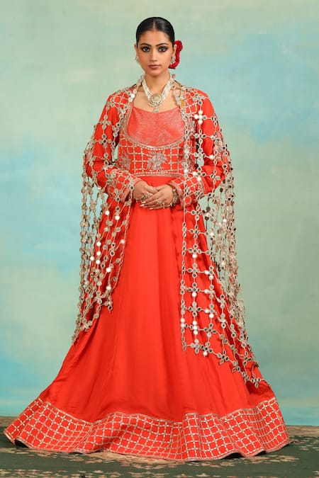 Swati Wadhwani Couture Gota Patti Embroidered Anarkali & Dupatta Set 