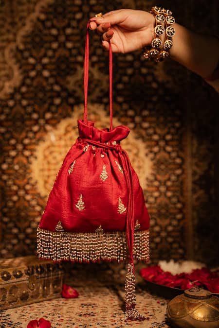 House Of Ekara Surkh Embroidered Potli Bag 