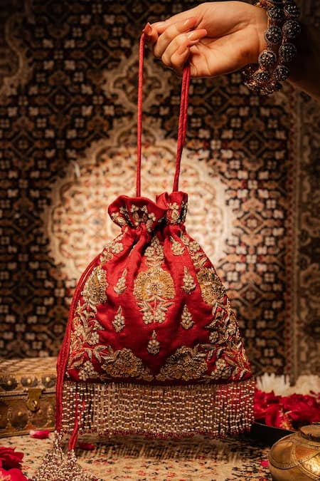 House Of Ekara Surkh Embroidered Potli Bag 