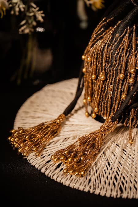 House Of Ekara_Black Beads, Sequins, Tassels, Embroidery Shama Potli _Online_at_Aza_Fashions