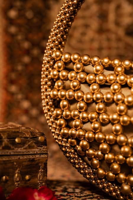 House Of Ekara_Gold Beads Aurora Embroidered Bag _Online_at_Aza_Fashions