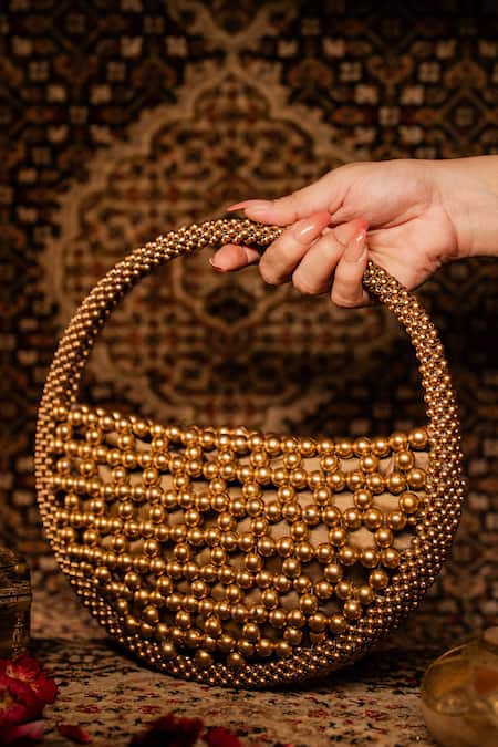 Buy_House Of Ekara_Gold Beads Aurora Embroidered Bag _Online_at_Aza_Fashions