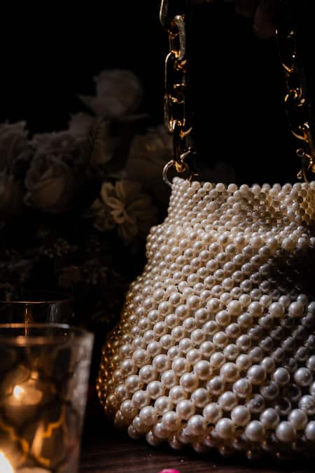 House Of Ekara Audrey Pearl Embroidered Handbag  