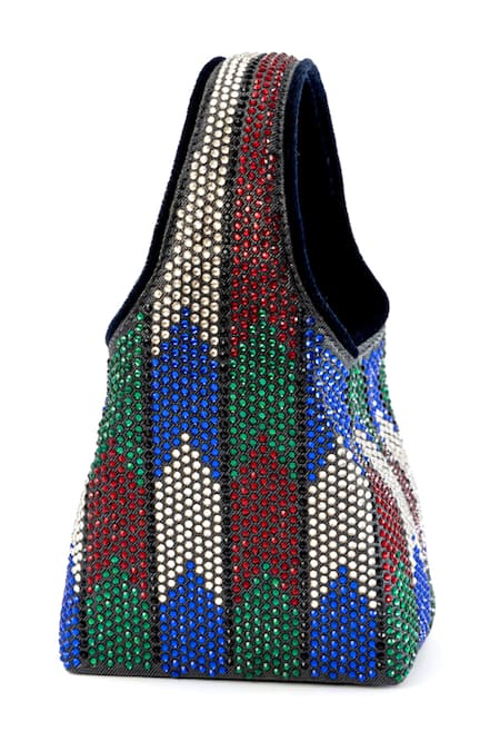 Etcetera_Multi Color Crystals Paris Petite Chevron Party Bag _Online_at_Aza_Fashions