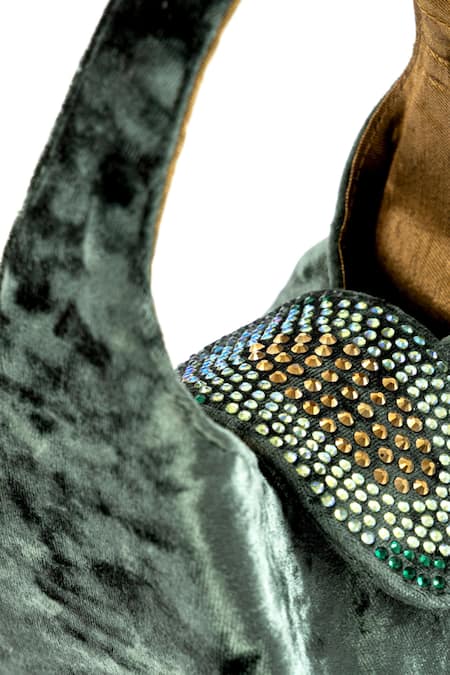 Shop_Etcetera_Emerald Green Crystals Paris Petite Velvet Party Bag _Online_at_Aza_Fashions