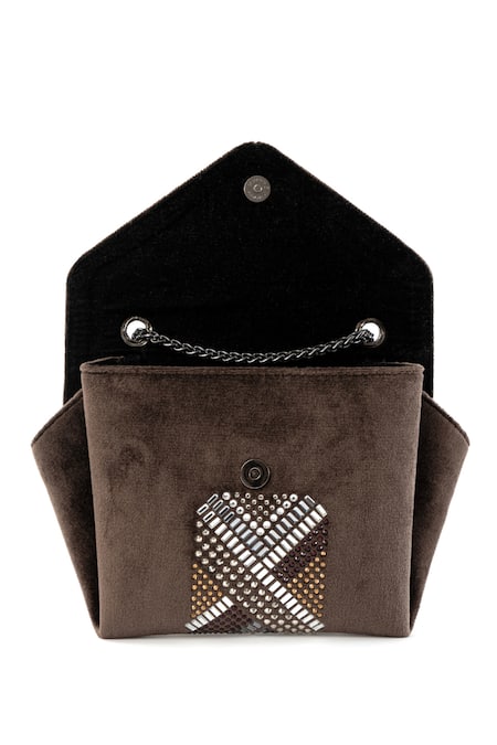 Buy_Etcetera_Brown Crystals Origami Velvet Party Clutch _Online_at_Aza_Fashions