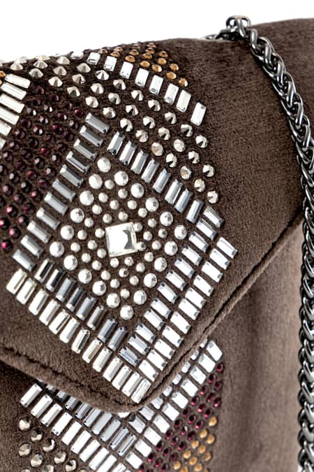Shop_Etcetera_Brown Crystals Origami Velvet Party Clutch _Online_at_Aza_Fashions