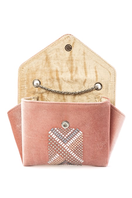 Buy_Etcetera_Pink Crystals, Rhinestones Origami Velvet Party Clutch _Online_at_Aza_Fashions