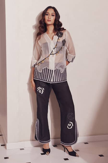 Devina Juneja Rosa Pattern Shirt With Pant 