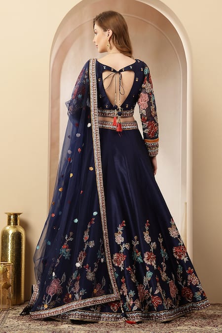 Soniya G Floral Embroidered Lehenga Set With Tassels 