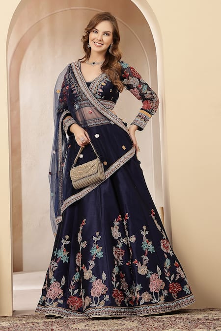 Soniya G Floral Embroidered Lehenga Set With Tassels 