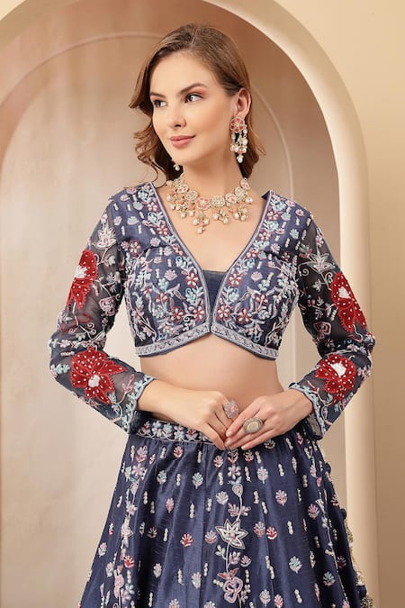 Buy_Soniya G_Multi Color Silk, Net Embroidery, Mirrors, Floral Lehenga Set With Dupatta _Online_at_Aza_Fashions