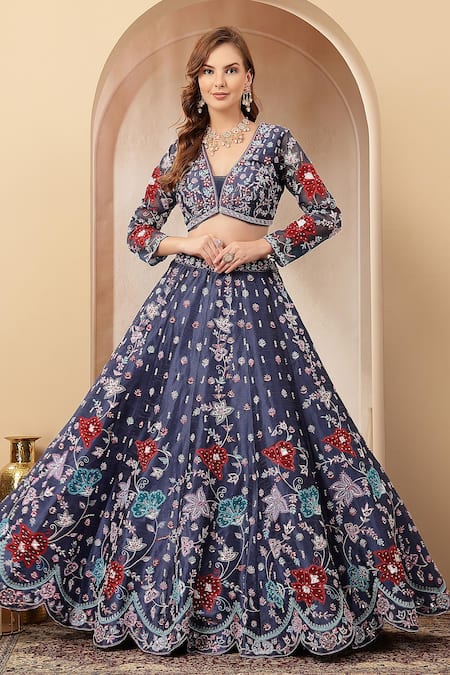 Buy_Soniya G_Multi Color Silk, Net Embroidery, Mirrors, Floral Lehenga Set With Dupatta 