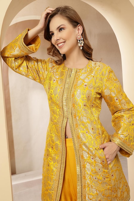 Buy_Soniya G_Yellow Brocade, Satin, Modal Zari, Sequins, Sunehri Nazakat Kurta With Salwar _Online_at_Aza_Fashions