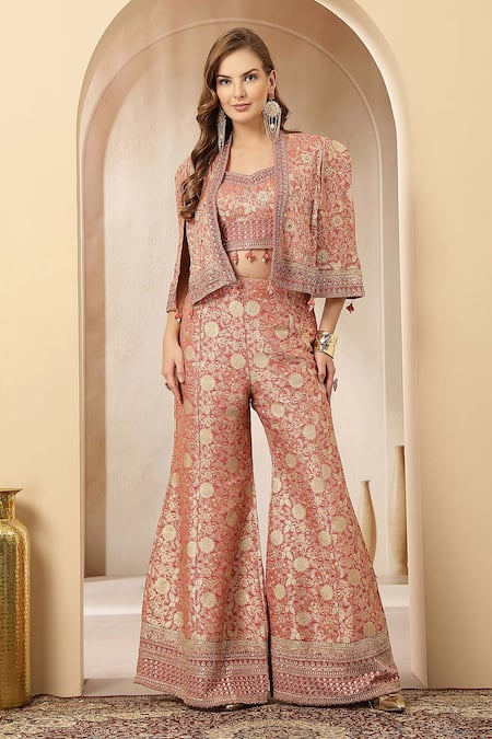 Soniya G Gulnaar Brocade Zari Motif Jacket Palazzo Set 