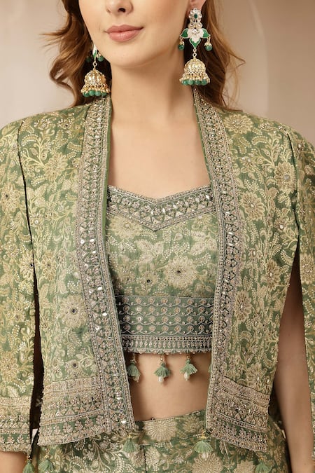 Buy_Soniya G_Green Jacquard, Silk Embroidery, Zari, Zarreen Brocade Jacket Palazzo Set 