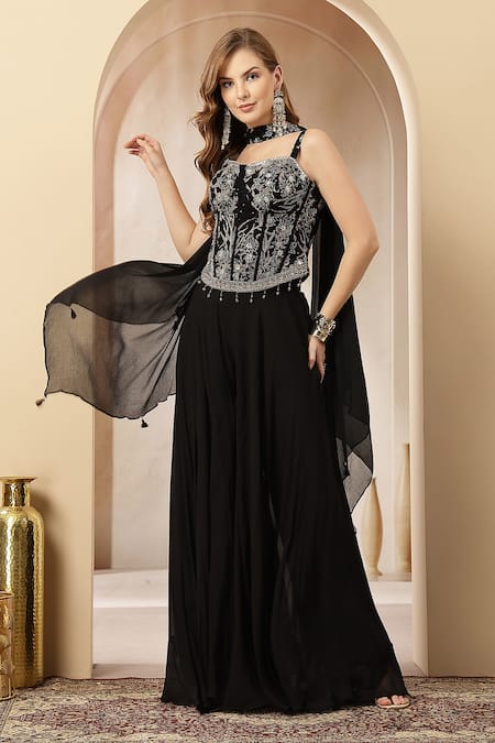 Soniya G Noor-E-Siyah Embroidered Blouse & Palazzo Set 