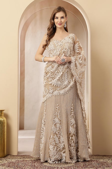 Soniya G Noor Embroidered Pre-Draped Saree With Blouse 