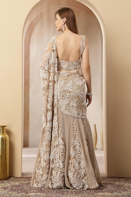 Soniya G Noor Embroidered Pre-Draped Saree With Blouse 